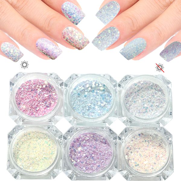 6pcs nail glitter sunlight sensitive nail powder dust changing colors shiny sequins irregular flakes manicure decorations tr722, Silver;gold
6pcs nail glitter sunlight sensitive nail powder dust changing colors shiny sequins irregular flakes manicure decorations tr722, Silver;gold