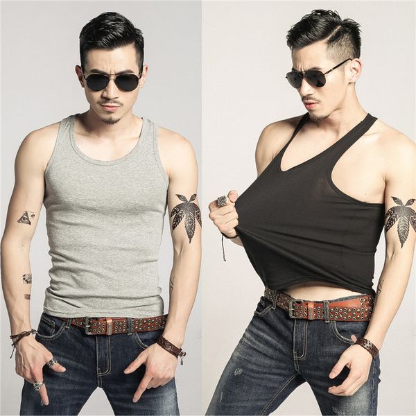 men' tank sports vest round neck solid color sleeveless underwear fashion a male summer bodybuilding running fitness, White;black
men' tank sports vest round neck solid color sleeveless underwear fashion a male summer bodybuilding running fitness, White;black