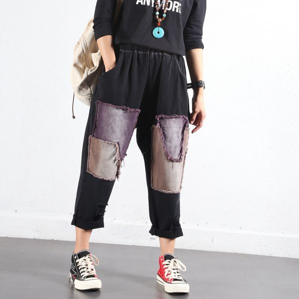 elastic waist spring women ripped high waist embroidery jeans woman patchwork denim trousers vintage harem cross pants sa605s30, Black;white
elastic waist spring women ripped high waist embroidery jeans woman patchwork denim trousers vintage harem cross pants sa605s30, Black;white
