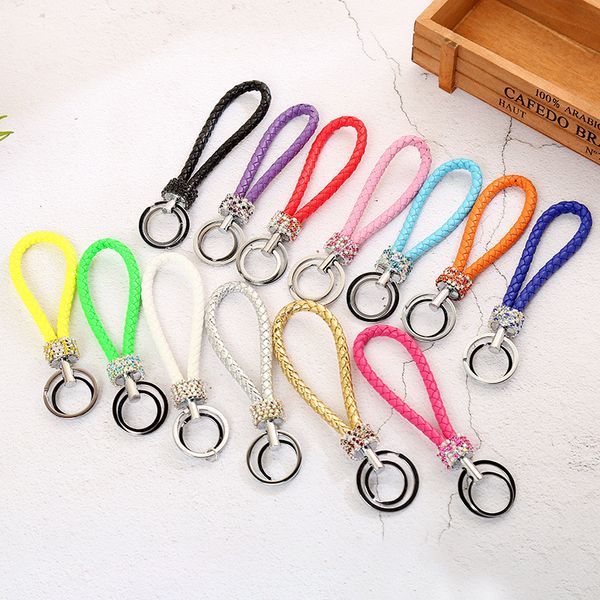 double loop rhinestone crystal keychain creative key chains purse messenger bag backpack pendant 13 colors leather rope key ring, Red;brown
double loop rhinestone crystal keychain creative key chains purse messenger bag backpack pendant 13 colors leather rope key ring, Red;brown