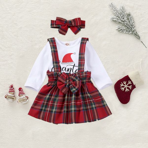 2019 baby spring autumn clothing infant baby girl kids christmas letter romper + strap overall dress + headwear party clothes, White
2019 baby spring autumn clothing infant baby girl kids christmas letter romper + strap overall dress + headwear party clothes, White