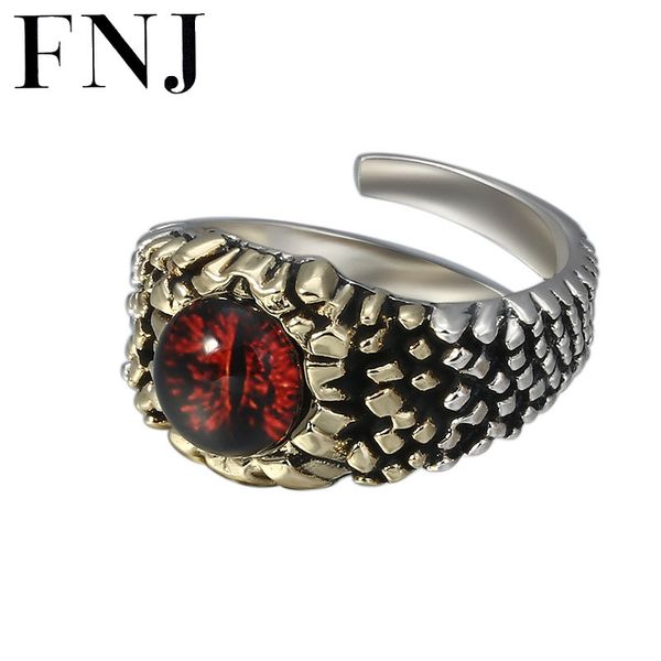 

fnj 925 silver rings adjustable size open popular eye red yellow resin stone s925 solid thai silver ring for men jewelry fine, Golden;silver