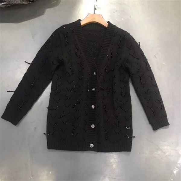 2018 winner new women wool beading cardigan sweater lixs, White;black
2018 winner new women wool beading cardigan sweater lixs, White;black