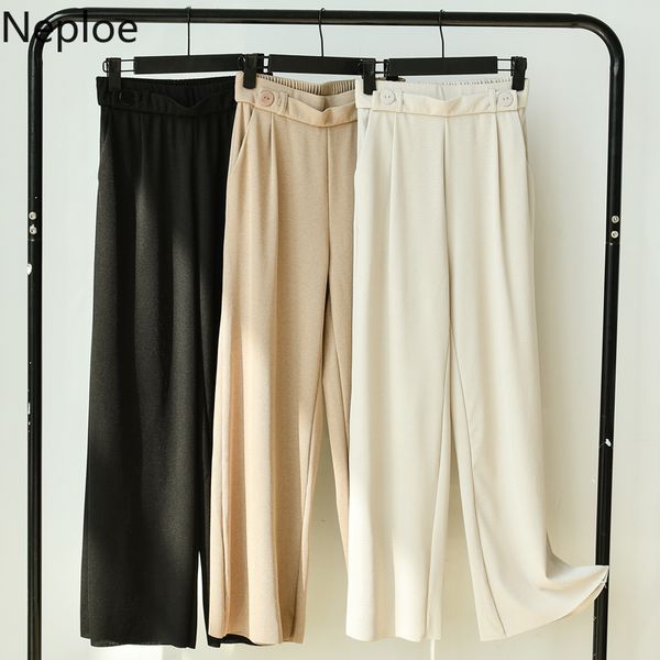 neploe 2020 spring new casual straight pants women loose solid knitted wide leg pants korean fashion ankle-length trousers 58652, Black;white
neploe 2020 spring new casual straight pants women loose solid knitted wide leg pants korean fashion ankle-length trousers 58652, Black;white