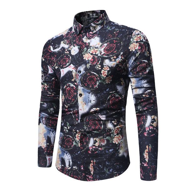 2018 new fashion floral print luxury men slim fit shirts long sleeve turn-down collar dress shirt casual men's formal shirts, White;black
2018 new fashion floral print luxury men slim fit shirts long sleeve turn-down collar dress shirt casual men's formal shirts, White;black