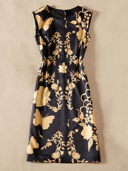 flower print women a-line dress round neck sleeveless black dresses, Black;gray
flower print women a-line dress round neck sleeveless black dresses, Black;gray