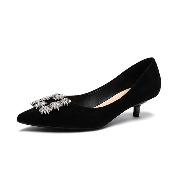 weiqiaona pointed toe shallow dress shoes wedding shoes suede women fashion design wedding party, Black