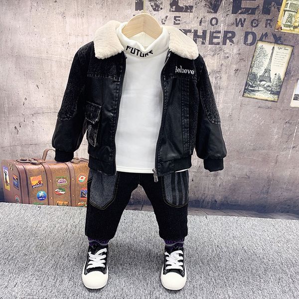 boys winter clothing set kids velvet pu black jacket white thick t shirt anad pant set baby boy warm clothes 2-6 years, Blue;gray
boys winter clothing set kids velvet pu black jacket white thick t shirt anad pant set baby boy warm clothes 2-6 years, Blue;gray