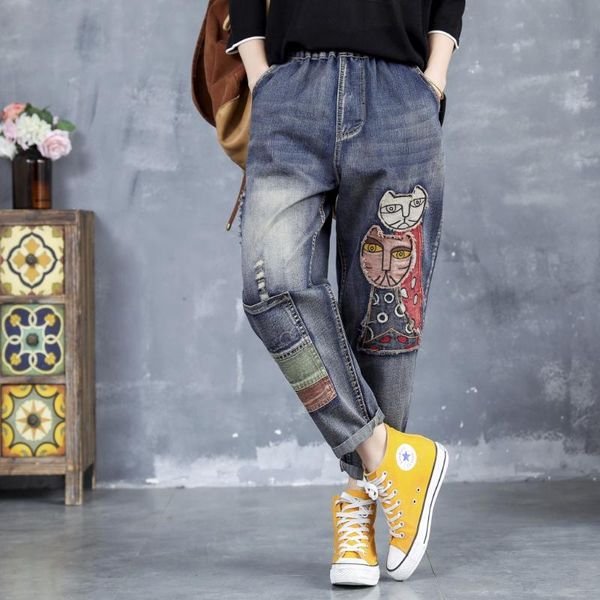 women's jeans original vintage embroidery harajuku woman loose washed elastic waist ripped denim pants for women bleached patch design, Blue
women's jeans original vintage embroidery harajuku woman loose washed elastic waist ripped denim pants for women bleached patch design, Blue