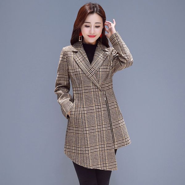women's wool & blends coat woman plaid woolen turn down collar zipper long sleeve ladies coats 2021 winter slim fashion temperament, Black
women's wool & blends coat woman plaid woolen turn down collar zipper long sleeve ladies coats 2021 winter slim fashion temperament, Black
