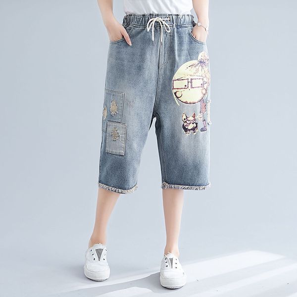 plus size elastic waist catoon portrait print ripped hole half length raw hem short jeans for women 2xl 3xl 4xl 5xl, Blue
plus size elastic waist catoon portrait print ripped hole half length raw hem short jeans for women 2xl 3xl 4xl 5xl, Blue