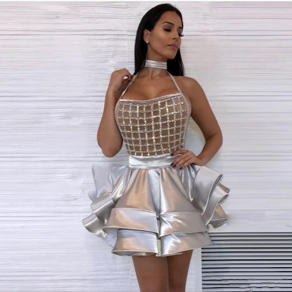 2019 halter sliver short cocktail dresses beading sequins ruffles tiered night club prom gowns mini evening party dress vestidos de soiree, Black
2019 halter sliver short cocktail dresses beading sequins ruffles tiered night club prom gowns mini evening party dress vestidos de soiree, Black