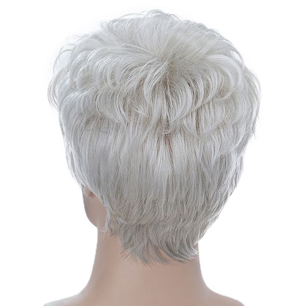 natural looking cool pixie cut male wigs short straight human hair full wig silver gray with net cap, Black 
natural looking cool pixie cut male wigs short straight human hair full wig silver gray with net cap, Black
