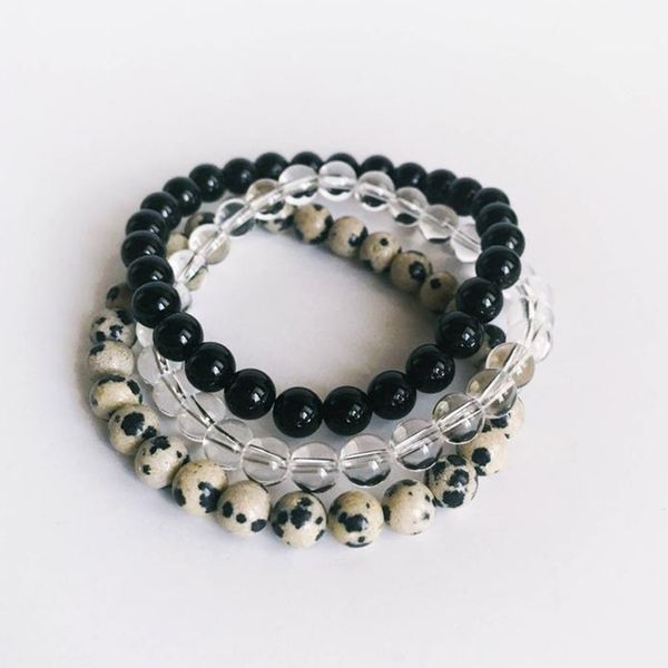 

calming mind bracelet black onyx crystal q-uartz dalmatian j-asper bracelet set 6mm mala beads beaded healing, Golden;silver
