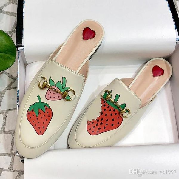 19 design shoes womens new fashion leather slippers superstar metal buckle strawberry pattern half slippers womens flat sho qu, Black
19 design shoes womens new fashion leather slippers superstar metal buckle strawberry pattern half slippers womens flat sho qu, Black