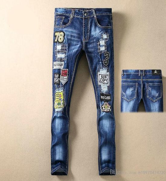 2019 latest mens designer jeans fashion embroidery print jeans luxury slim feet pants size 28-38, Blue
2019 latest mens designer jeans fashion embroidery print jeans luxury slim feet pants size 28-38, Blue