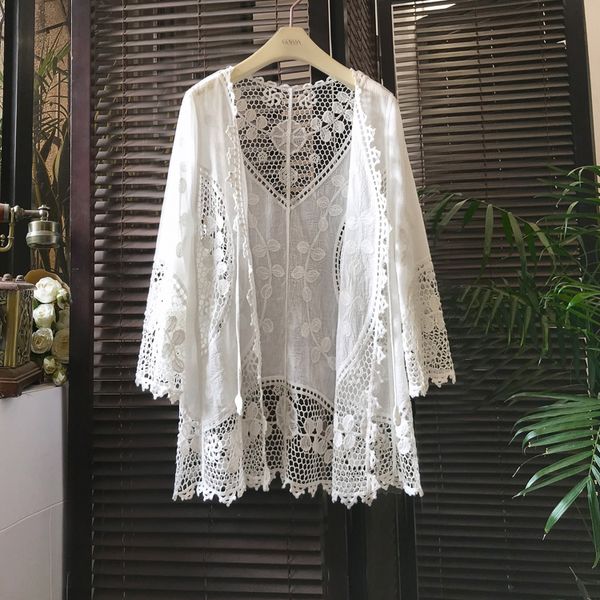 women's blouses & shirts lace cover-ups sun protection women clothing summer embroidery wrap sheer beach style holiday blouse open stit, White
women's blouses & shirts lace cover-ups sun protection women clothing summer embroidery wrap sheer beach style holiday blouse open stit, White