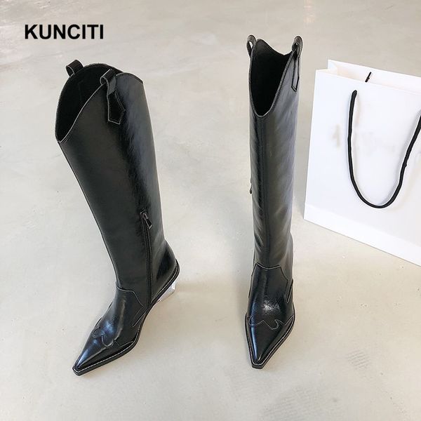 2019 kunciti genuine leather knee high boots women pointed toe wedge shoes female winter long boots cowboy knight b903, Black
2019 kunciti genuine leather knee high boots women pointed toe wedge shoes female winter long boots cowboy knight b903, Black