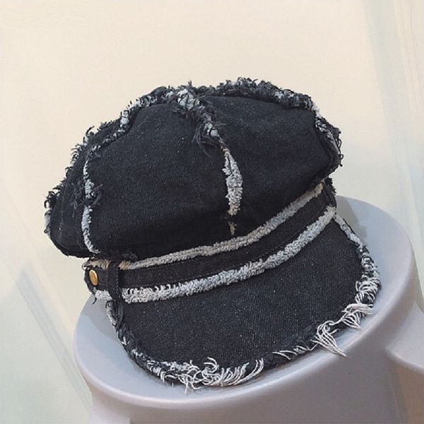 spring and autumn fringed retro denim octagonal hat with band vintage distressed peaked newsboy cap for women tassel baker boy, Blue;gray
spring and autumn fringed retro denim octagonal hat with band vintage distressed peaked newsboy cap for women tassel baker boy, Blue;gray