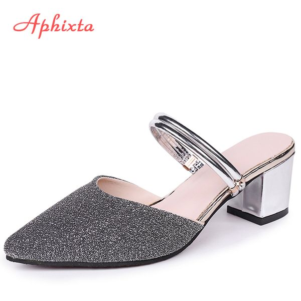 aphixta slippers women shoes mules pointed toe woman sequined cloth slides summer loafers lady sandals women terlik big size 43, Black
aphixta slippers women shoes mules pointed toe woman sequined cloth slides summer loafers lady sandals women terlik big size 43, Black