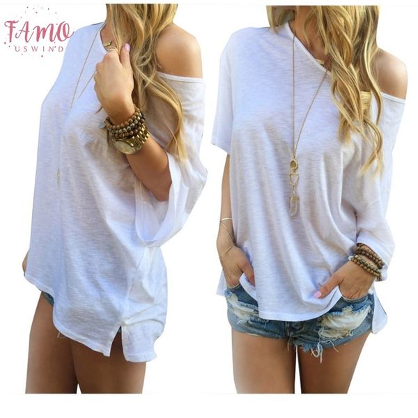 women casual solid off shoulder loose t shirts off shoulder drop shipping good quality, White
women casual solid off shoulder loose t shirts off shoulder drop shipping good quality, White