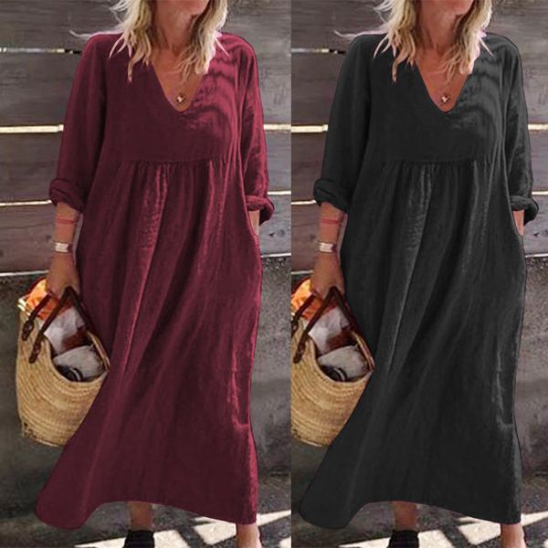 zanzea 2019 autumn women's dress casual v neck cotton pockets long sleeve vestidos female maxi long robe plus size sundress 5xl, Black;gray
zanzea 2019 autumn women's dress casual v neck cotton pockets long sleeve vestidos female maxi long robe plus size sundress 5xl, Black;gray