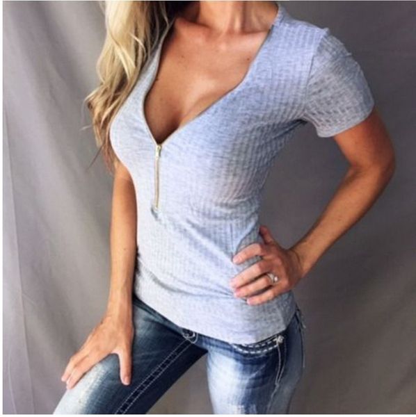 short-sleeved zipper women's veck t shirt solid acrylic casual v-neck solid short tees spring summer womens's t shirt, White
short-sleeved zipper women's veck t shirt solid acrylic casual v-neck solid short tees spring summer womens's t shirt, White