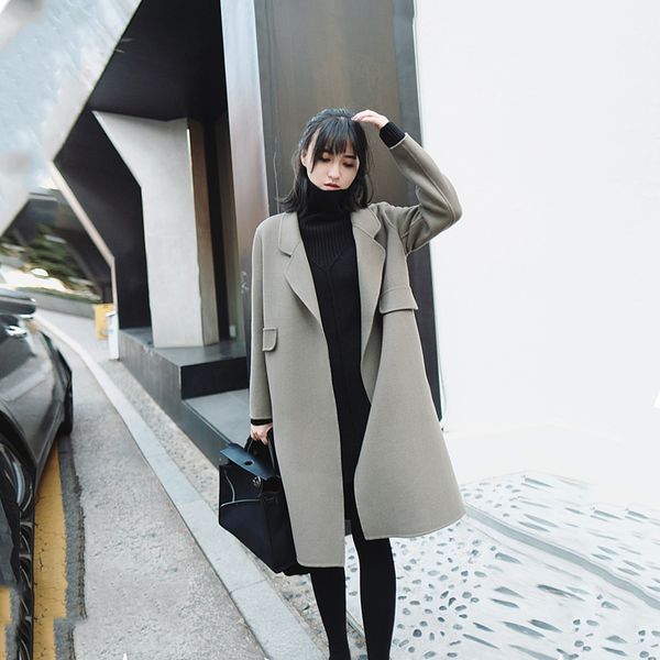 women autumn winter chic lady woolen coat female mid-long coat elegant korean style slim outerwear coats abrigo mujer, Black
women autumn winter chic lady woolen coat female mid-long coat elegant korean style slim outerwear coats abrigo mujer, Black