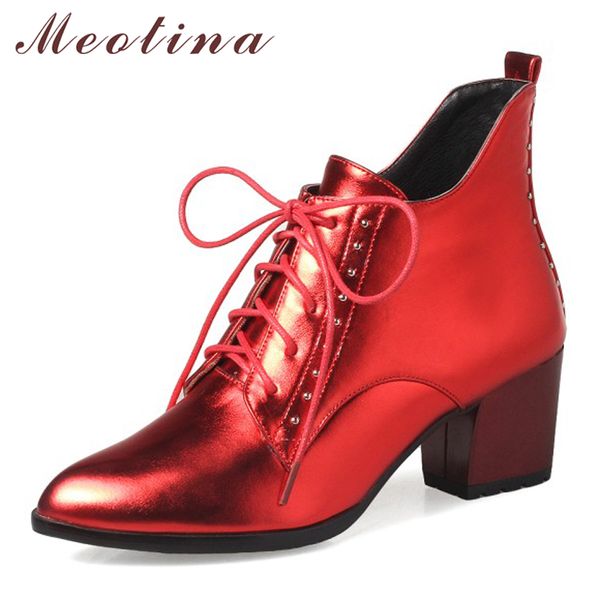 meotina winter boots women pointed toe ankle boots lace up rivets chunky heel short female big size 33-43 ladies shoes red, Black
meotina winter boots women pointed toe ankle boots lace up rivets chunky heel short female big size 33-43 ladies shoes red, Black
