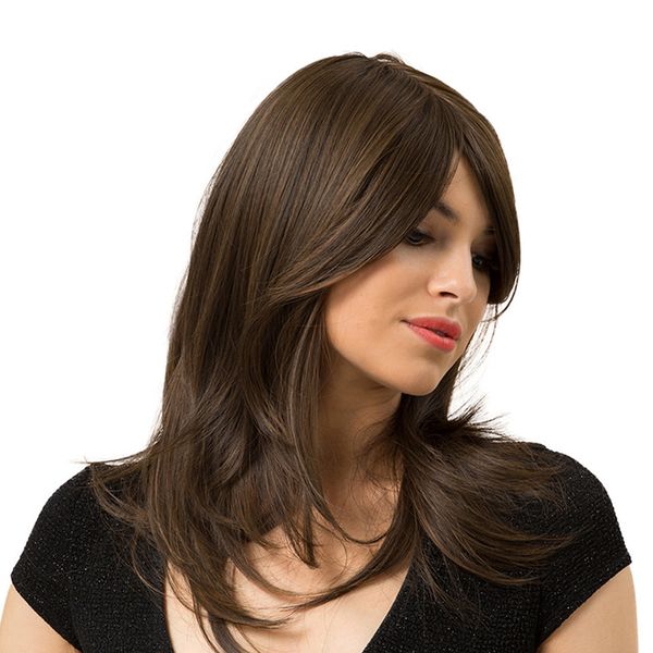 18'' straight fluffy synthetic side part wigs women cosplay layered full wig, Black
18'' straight fluffy synthetic side part wigs women cosplay layered full wig, Black