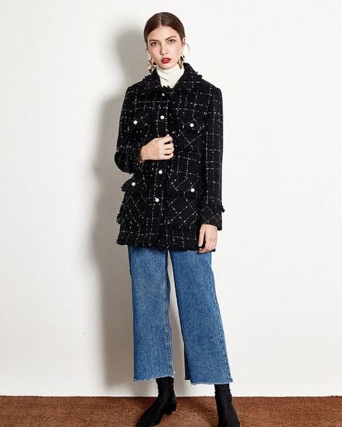 winter 2019 new woolen tweed light luxury wool small fragrance loose popular short coat woolen child coat femininity, Black 
winter 2019 new woolen tweed light luxury wool small fragrance loose popular short coat woolen child coat femininity, Black