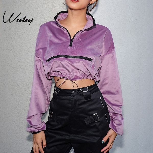 weekeep cropped velvet turtleneck sweatshirt women zipper long sleeve pullover hoodies streetwear spring autumn hoodie crop top, Black
weekeep cropped velvet turtleneck sweatshirt women zipper long sleeve pullover hoodies streetwear spring autumn hoodie crop top, Black