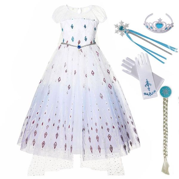 White Girls Dress Queen Princess Cosplay Costume New Style Kids Party Ball Gown Snow Queen Long Frock Halloween Outfit