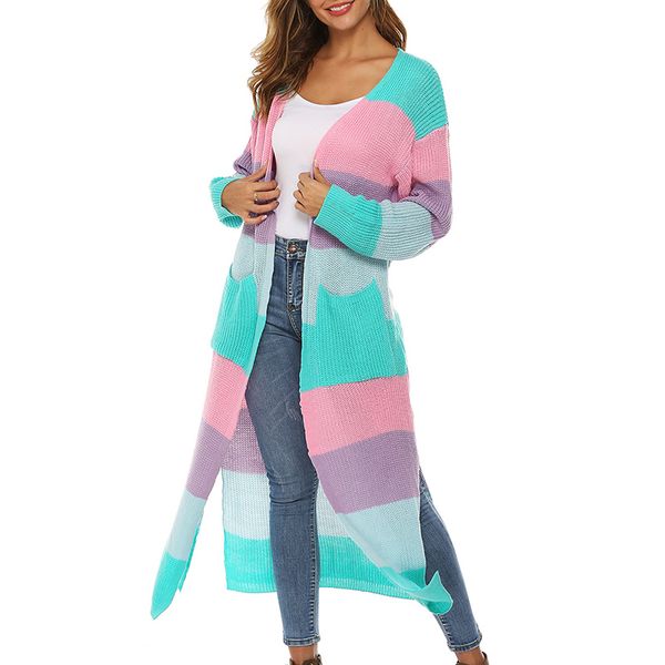 2019 autumn women rainbow sweater cardigan long knitted sweater cape coat fashion ladies femme warm sweaters jacket outwear, White
2019 autumn women rainbow sweater cardigan long knitted sweater cape coat fashion ladies femme warm sweaters jacket outwear, White