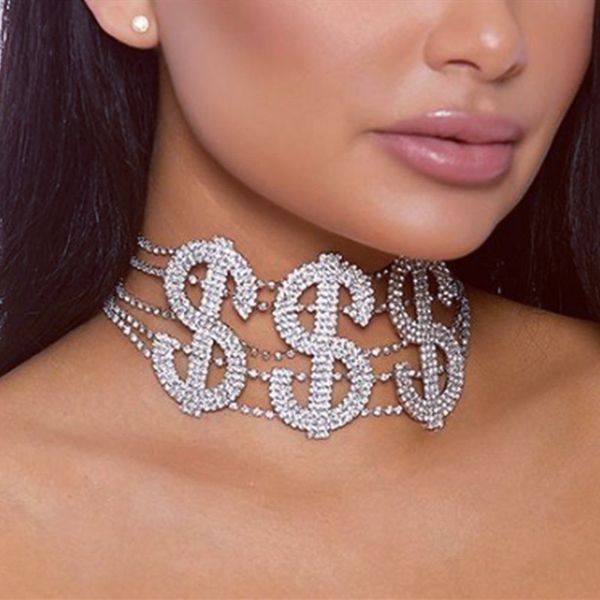 luxury crystal custom $$$ rich letter choker necklace for women big money dollar rhinestone collar necklace chain jewelry gift, Golden;silver
luxury crystal custom $$$ rich letter choker necklace for women big money dollar rhinestone collar necklace chain jewelry gift, Golden;silver