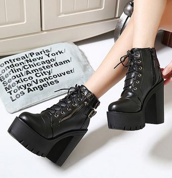 fashion women gothic boots lace up ankle boots patchwork platform punk shoes ultra very high heel bootie block chunky heel, Black
fashion women gothic boots lace up ankle boots patchwork platform punk shoes ultra very high heel bootie block chunky heel, Black