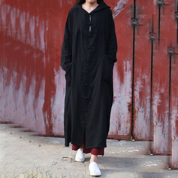women autumn 2016 hooded long-sleeved long trench coat cotton linen solid color loose single breasted overcoat plus size outwear, Tan;black
women autumn 2016 hooded long-sleeved long trench coat cotton linen solid color loose single breasted overcoat plus size outwear, Tan;black