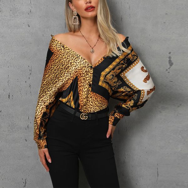 leopard print button design casual blouse women elegant party loose turn-down collar female long sleeve shirt, White
leopard print button design casual blouse women elegant party loose turn-down collar female long sleeve shirt, White
