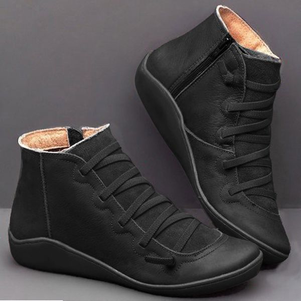 women's casual flat leather retro lace-up boots side zipper round toe shoe leather ankle boots zapatos mujer wram botas mujer#20, Black
women's casual flat leather retro lace-up boots side zipper round toe shoe leather ankle boots zapatos mujer wram botas mujer#20, Black