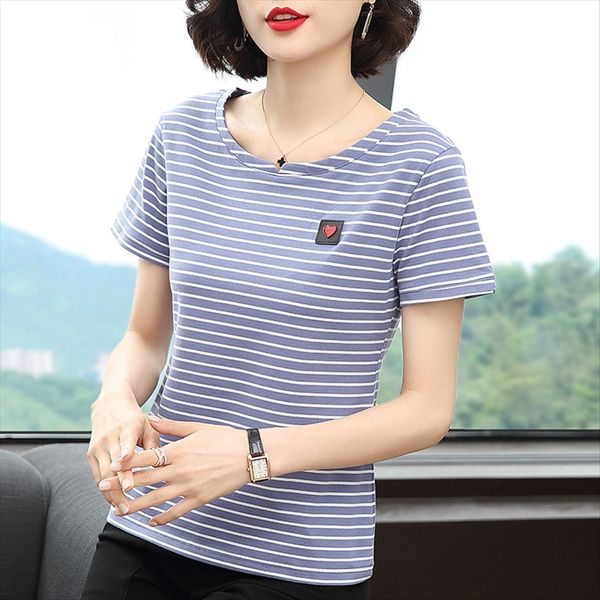 striped t-shirt women's t-shirt 2020 casual summer clothes loose middle-aged 40-year-old women's short sleeve cotton half sleeve t, White 
striped t-shirt women's t-shirt 2020 casual summer clothes loose middle-aged 40-year-old women's short sleeve cotton half sleeve t, White