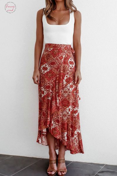 women vintage long maxi skirt new ladies high waist bandage slit skirts floral ruffled long skirt split boho beach, Black
women vintage long maxi skirt new ladies high waist bandage slit skirts floral ruffled long skirt split boho beach, Black