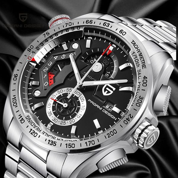 46mm pagani design black dial quartz watch stainless steel strap men's leisure sports watch, Slivery;brown
46mm pagani design black dial quartz watch stainless steel strap men's leisure sports watch, Slivery;brown