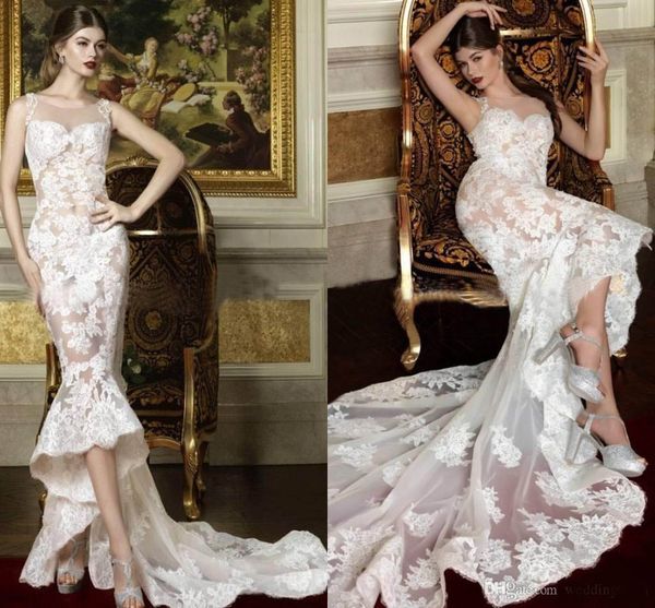 2020 illusion mermaid wedding dresses jewel neck sleevless with appliques asymmetrical sweep train bridal gown, White
2020 illusion mermaid wedding dresses jewel neck sleevless with appliques asymmetrical sweep train bridal gown, White