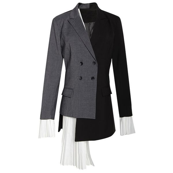 women long blazer jacket colorblock spring autumn double breasted asymmetric high street blazer coat, White;black
women long blazer jacket colorblock spring autumn double breasted asymmetric high street blazer coat, White;black
