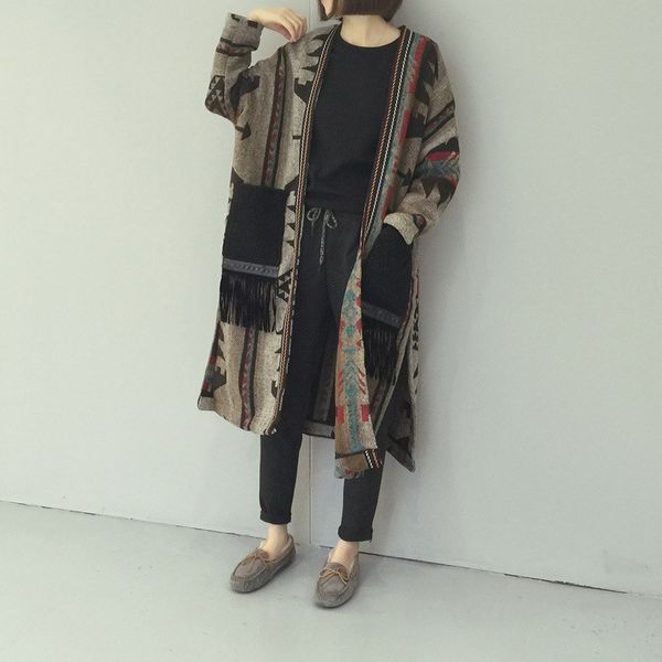 women vintage sweaters open stitch long sleeve sweaters coat spring knitted retro, White;black
women vintage sweaters open stitch long sleeve sweaters coat spring knitted retro, White;black