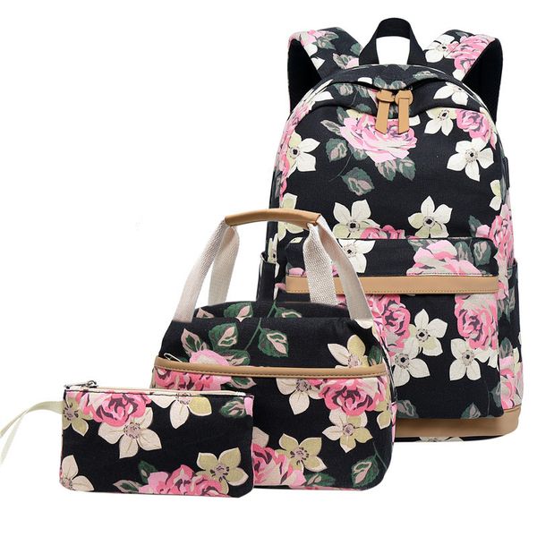 

2019 new Korean three piece backpack Oxford cloth middle school student bag USB computer bag outdoor backpack girl, Pink