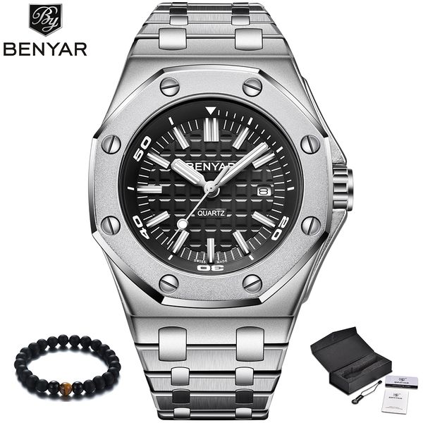 benyar luxury brand quartz watch men 2019 new style silver stainless steel band military watch causal fashion wristwatch mens, Slivery;brown
benyar luxury brand quartz watch men 2019 new style silver stainless steel band military watch causal fashion wristwatch mens, Slivery;brown