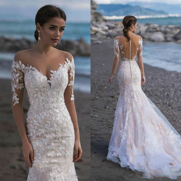 2020 floral bridal dresses sweetheart lace appliqued long sleeves wedding dress illusion sweep train custom made robes de mariée, White
2020 floral bridal dresses sweetheart lace appliqued long sleeves wedding dress illusion sweep train custom made robes de mariée, White