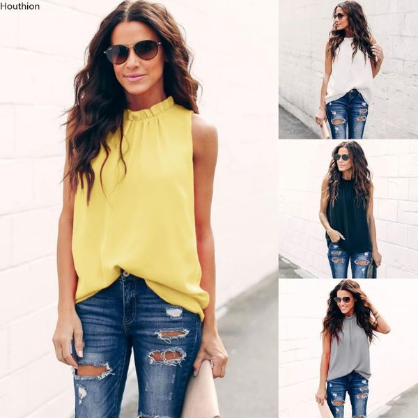 houthion women's chiffon blouse new fashion temperament stand collar straight sleeveless chiffon blouse top, White
houthion women's chiffon blouse new fashion temperament stand collar straight sleeveless chiffon blouse top, White