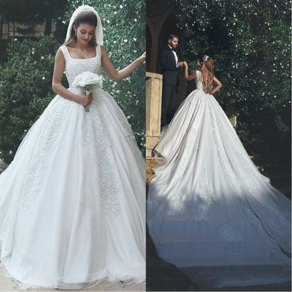 vintage plus size lace applique said mhamad ball gown wedding dresses straps chapel train bridal gowns custom made, White
vintage plus size lace applique said mhamad ball gown wedding dresses straps chapel train bridal gowns custom made, White